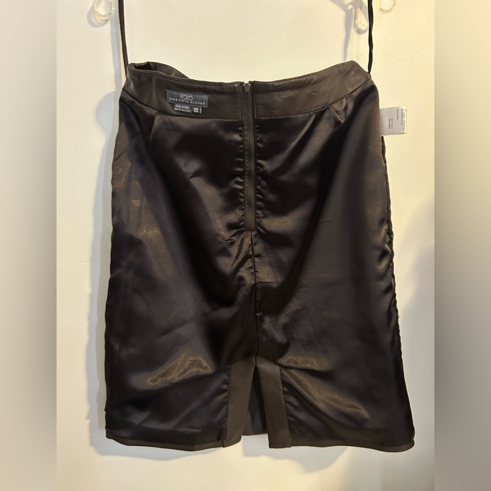 FOLIO SAKS FIFTH AVENUE chocolate Brown Leather Pencil Modi-Skirt - Picture 11 of 15
